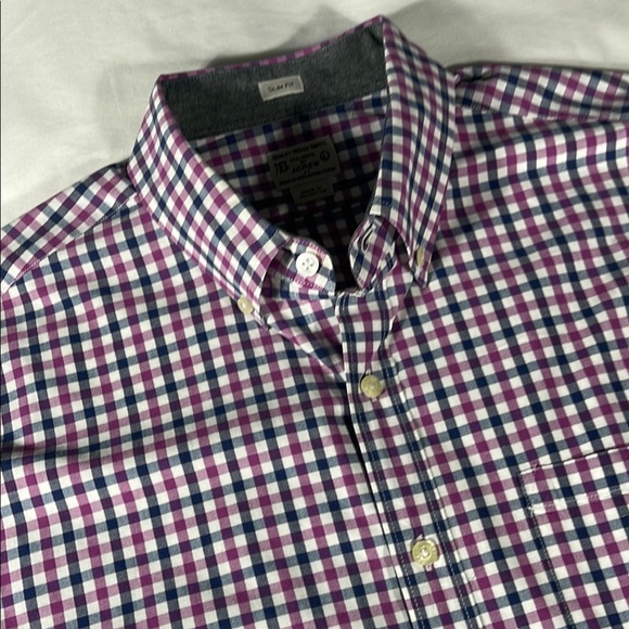 J. Crew mens purple navy gingham slim fit long sleeve button down shirt - size L - Picture 1 of 8